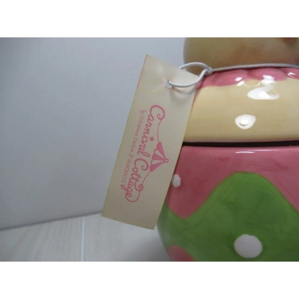 Johanna Parker Easter Chick in egg Covered Jar Canister pink green‎ yellow new